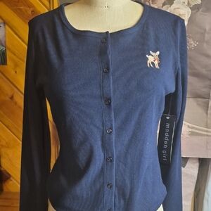 Madden Girl Dark Blue Cardigan with Embroidered Detail